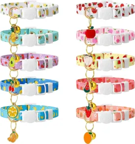 10 Pack Breakaway Cat Collars with Bells Fruit Pendants Adjustable Safety Kitten Collar Fruit Cat Collar with Bell Ideal for Girl Boy Cats