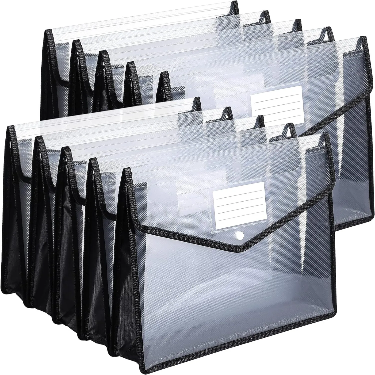 10 Pieces Plastic File Folders Envelope Expanding File Wallet Organizer Documents Folder with Snap Closure and Pocket, A4 Size Waterproof Transparent Pouch(Black,Horizontal)