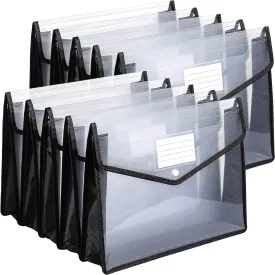 10 Pieces Plastic File Folders Envelope Expanding File Wallet Organizer Documents Folder with Snap Closure and Pocket, A4 Size Waterproof Transparent Pouch(Black,Horizontal)