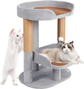 19.7-23.6in Adjustable Height Small Cat Tree Cat Tower with Scratching Post Wide Top Platform Light Gray