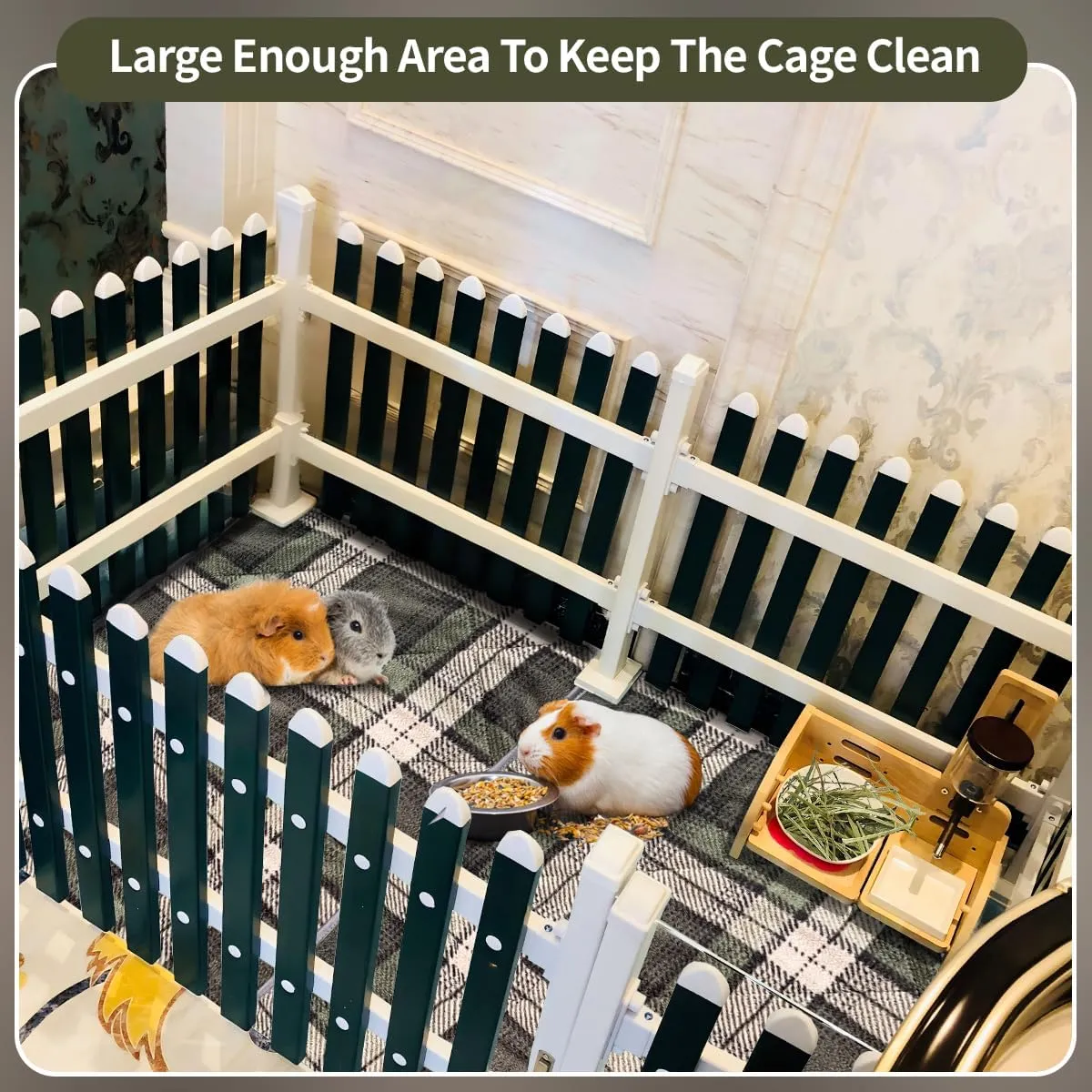3 Pcs Guinea Pig Cage Liners, Washable Guinea Pig Cage Liner, Reusable & Anti Slip & Waterproof, Absorbent Guinea Pig Pee Pad for Small Animal, Guinea Pig, Chinchilla, Rabbit, Rat (Green)