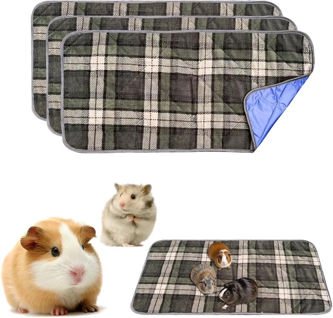 3 Pcs Guinea Pig Cage Liners, Washable Guinea Pig Cage Liner, Reusable & Anti Slip & Waterproof, Absorbent Guinea Pig Pee Pad for Small Animal, Guinea Pig, Chinchilla, Rabbit, Rat (Green)