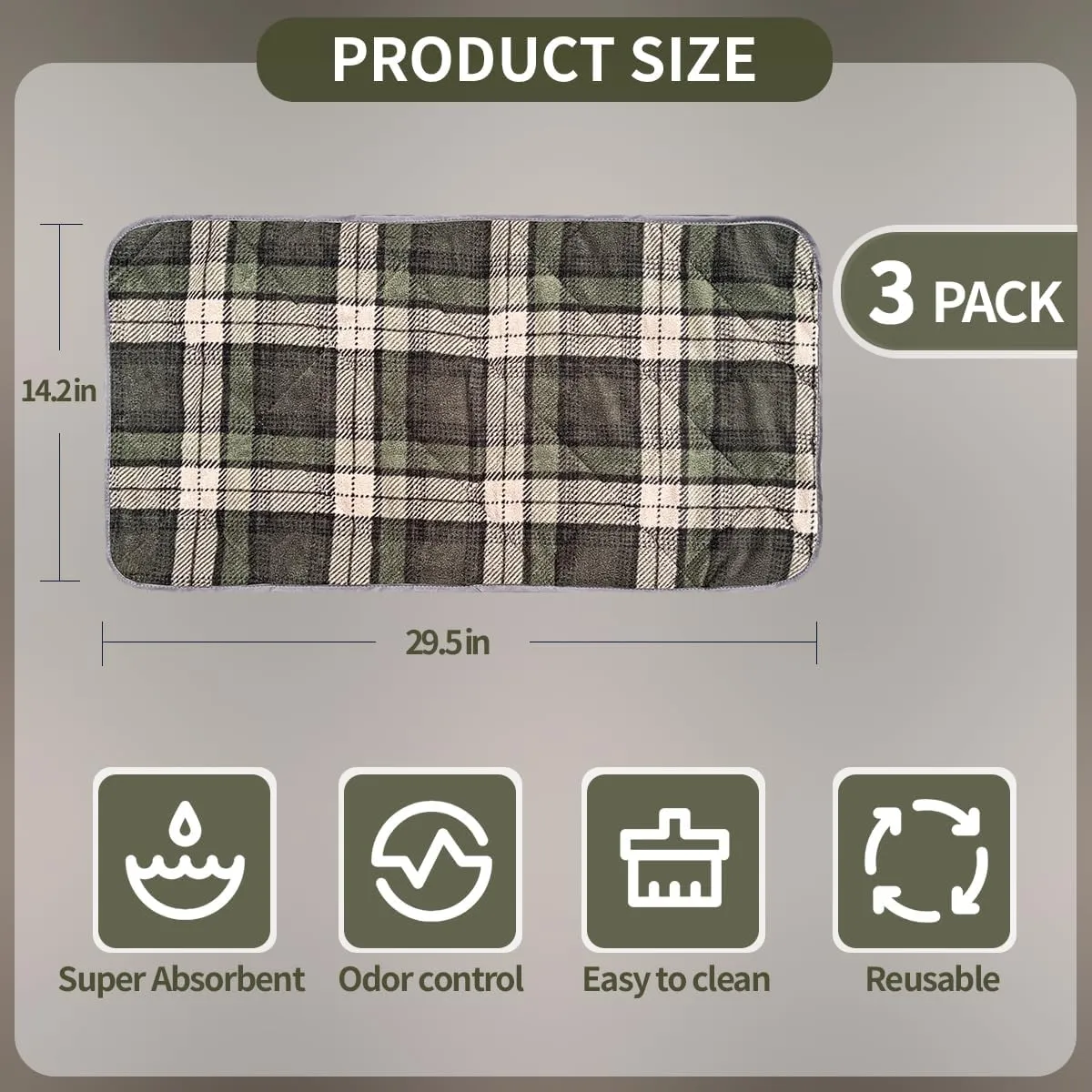 3 Pcs Guinea Pig Cage Liners, Washable Guinea Pig Cage Liner, Reusable & Anti Slip & Waterproof, Absorbent Guinea Pig Pee Pad for Small Animal, Guinea Pig, Chinchilla, Rabbit, Rat (Green)