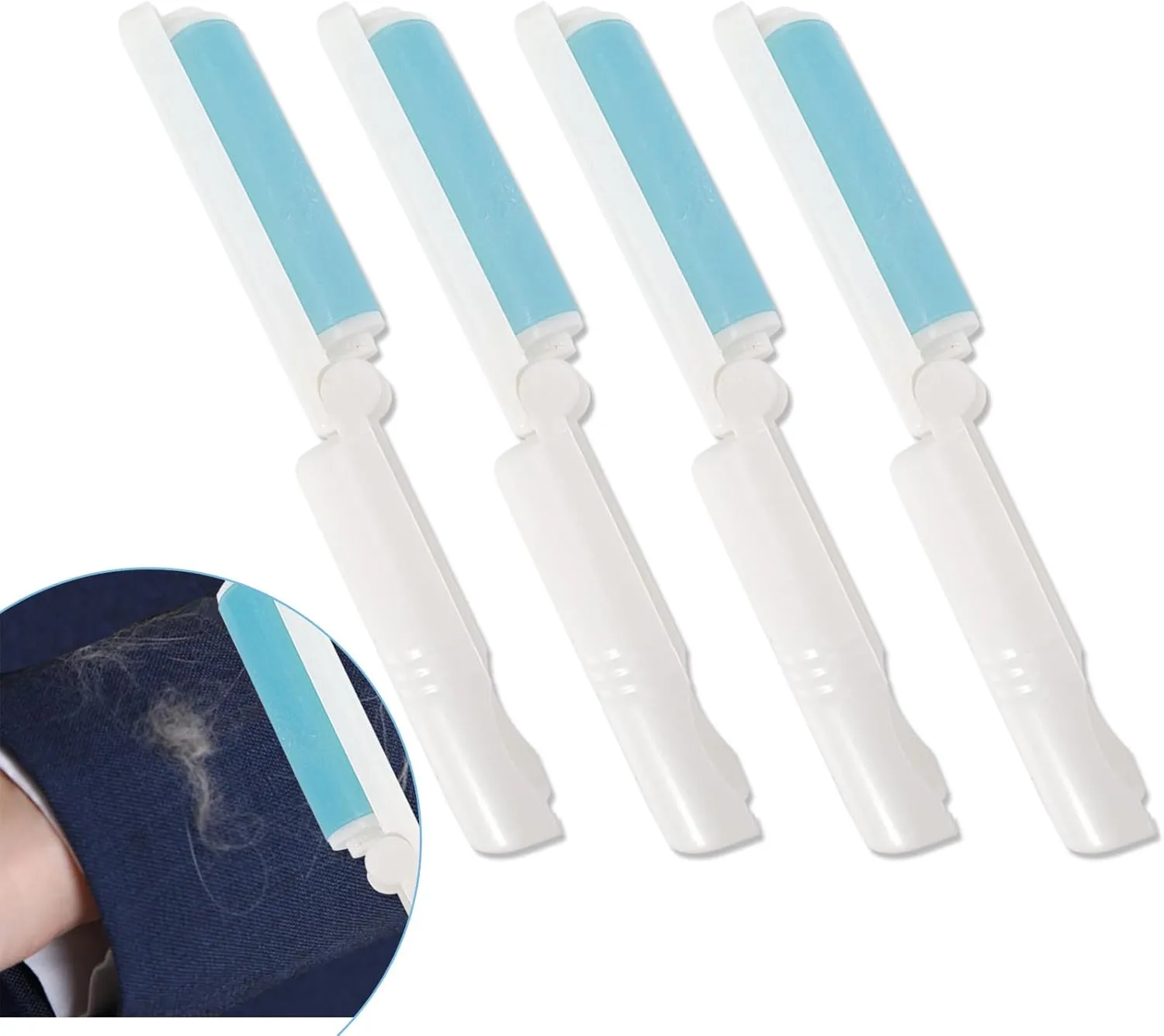 4 Pack Folding Reusable Lint Roller Travel Size, Washable Lint Remover for Clothes Pet Hair, Portable Stick it Roller, Small Gel Sticky Lint Roller Cleaner for Cleaning Carpet Sofa (Blue)