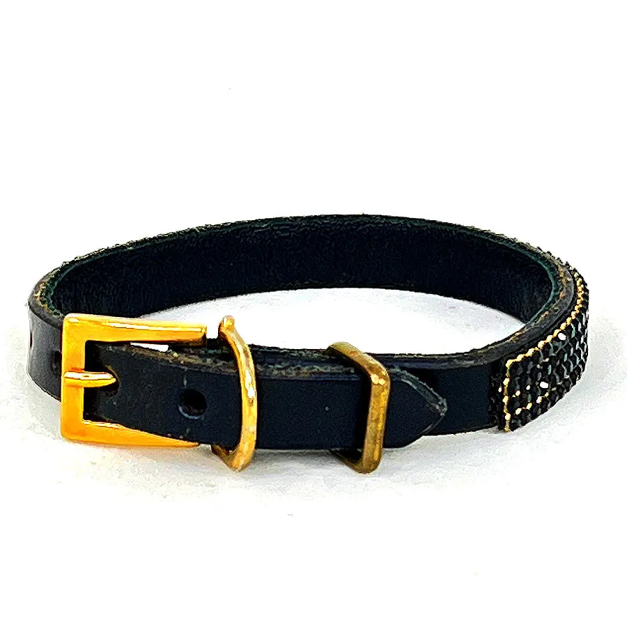 4-Row Black Crystal & Leather Collar & Leash, 8”-10”