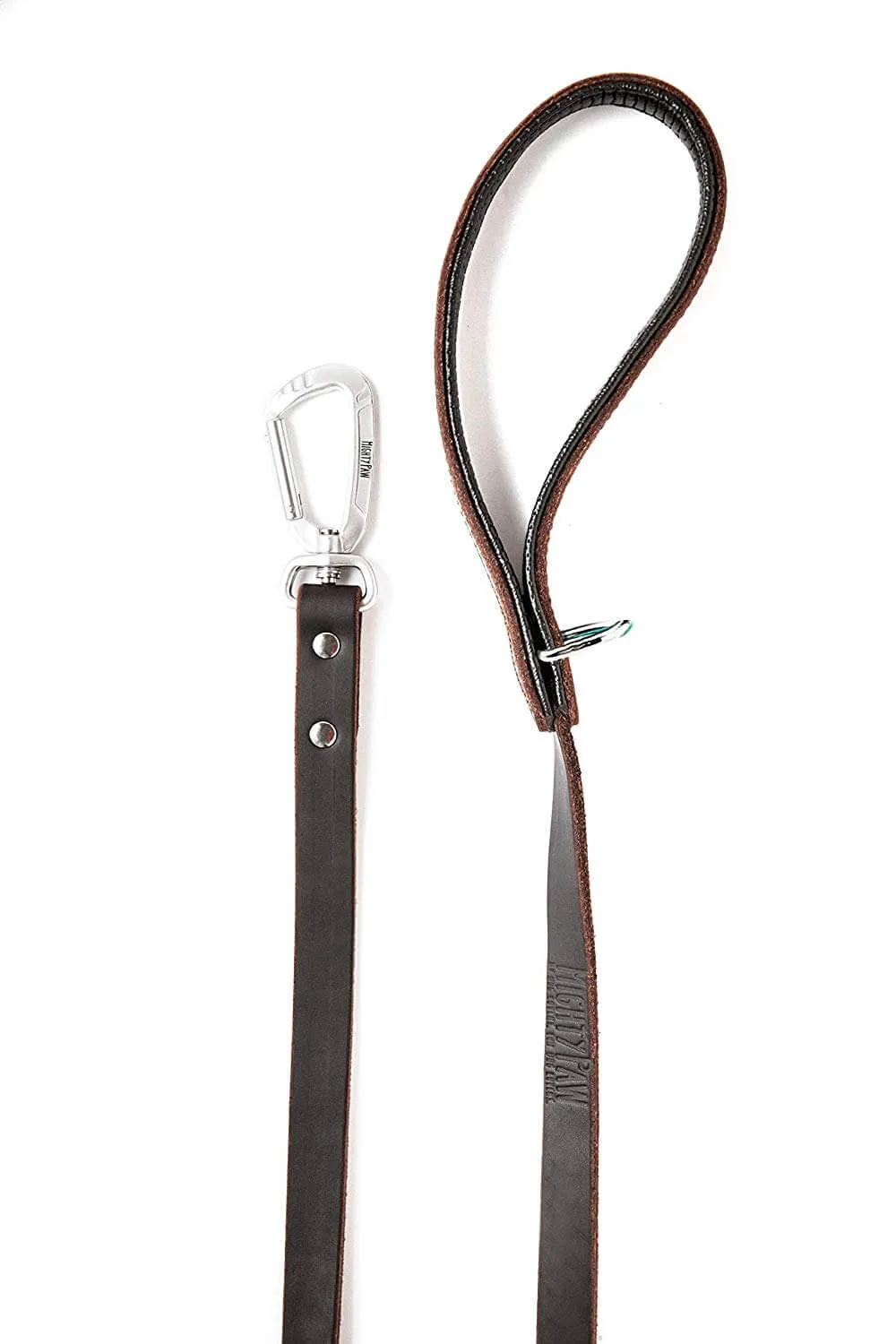 6-Foot Leather Dog Leash - Padded Handle & Carabiner Clip
