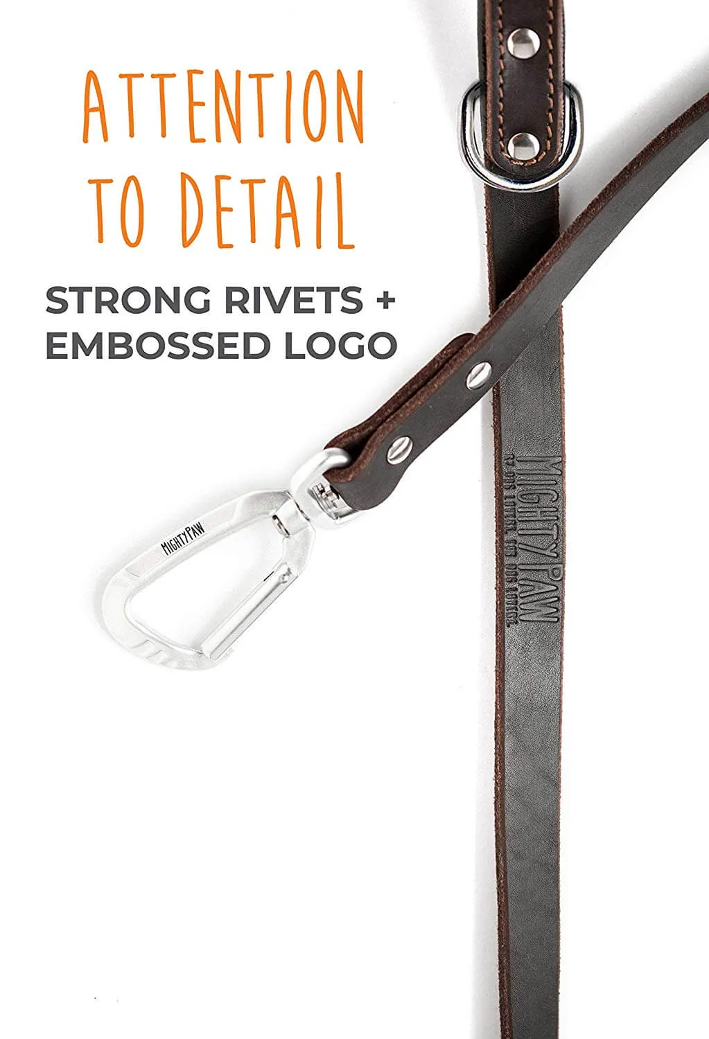 6-Foot Leather Dog Leash - Padded Handle & Carabiner Clip