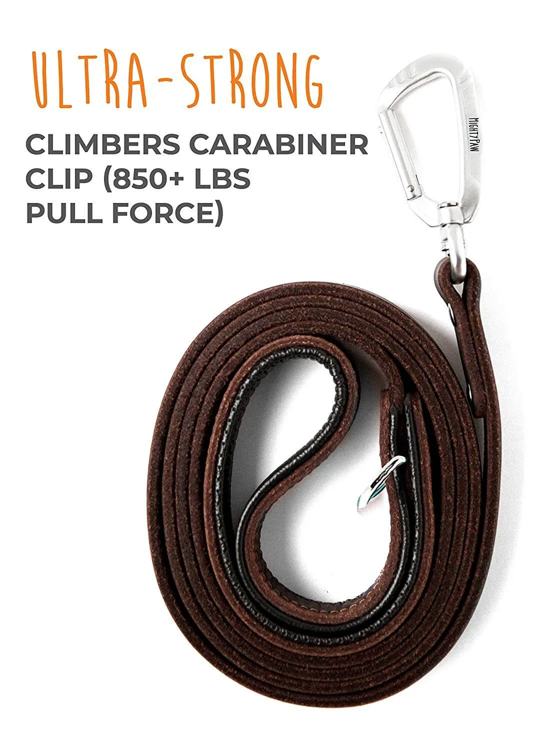 6-Foot Leather Dog Leash - Padded Handle & Carabiner Clip