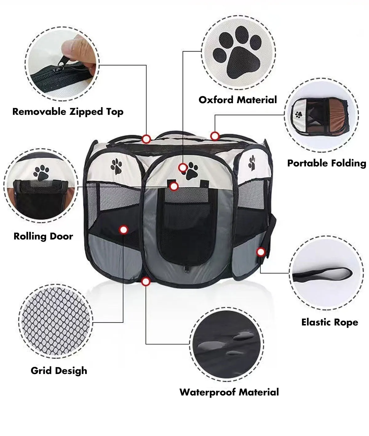 8 Panel Pet Dog Cat Crate Play Pen Bags Kennel Portable Tent Playpen Puppy Cage Medium