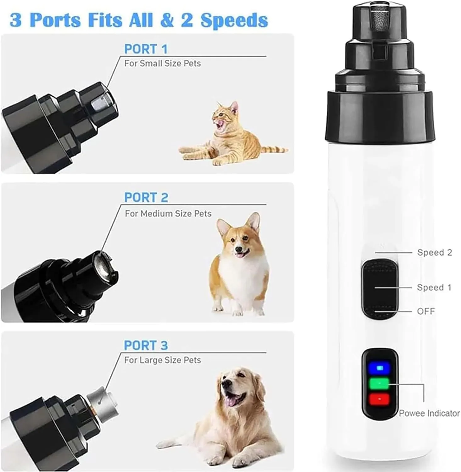 Accuratew Rechargeable USB Charging Electric Pet Nail Grinder, Accuratew Electric Pet Nail Grinder, 3 Speed Low Noise Waterproof, Safe and Quiet Nail Trimmer for Cats and Dogs (1 Pcs)