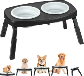 Adjustable Elevated Dog Bowls Stand  4-Level Height Portable Feeder with Collapsible Silicone Bowls, Non-Slip Base for Medium & Large Dogs  Travel-Friendly Raised Food & Water Dish