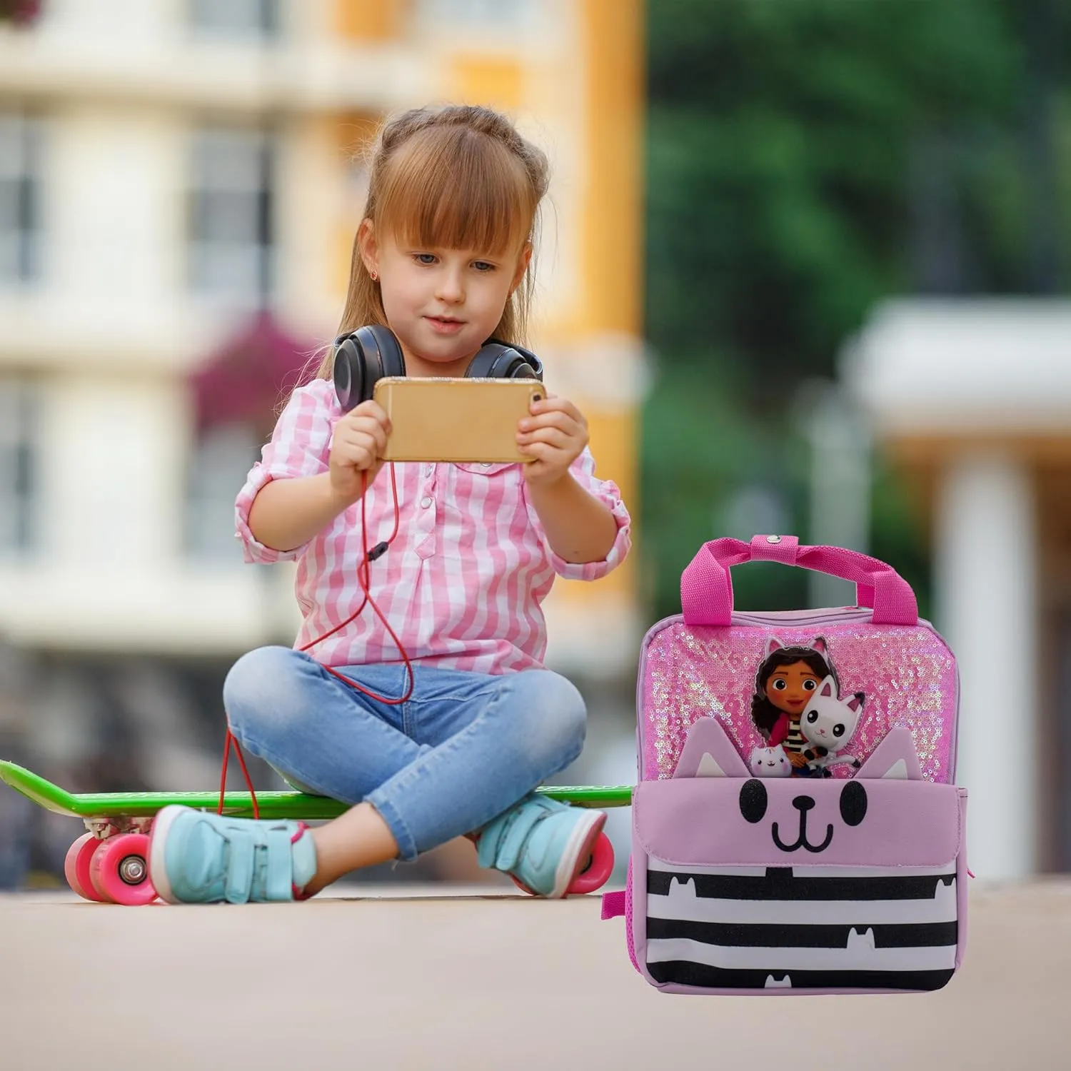 AI ACCESSORY INNOVATIONS Gabbys Doll House 12 Mini Backpack for girls, Flip Sequin School Bag for Preschool, Pandy Paws Flap Pocket w/3D Ears