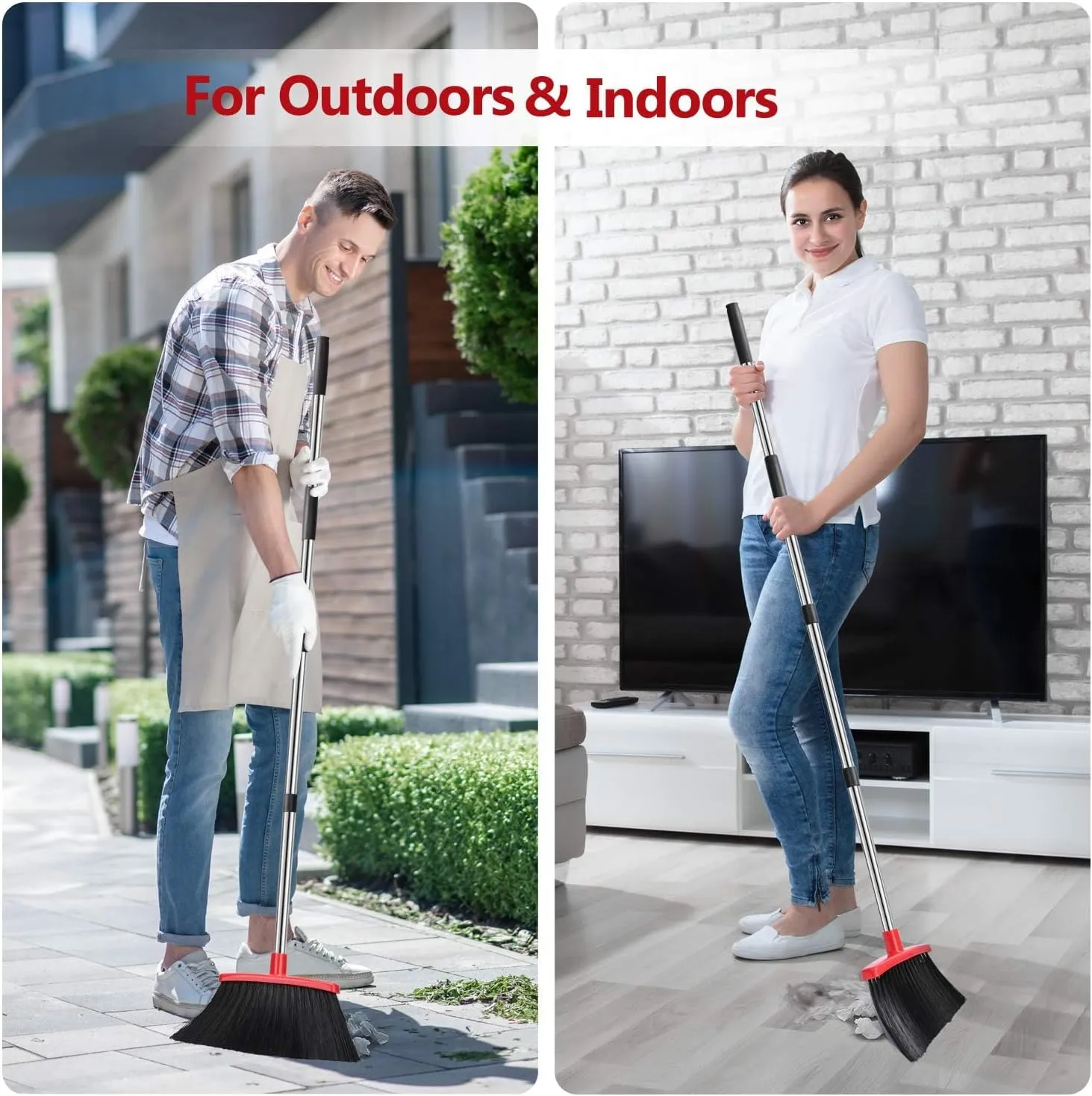 Aifacay Broom and Dustpan Set, Dust Pan and Broom Combo for Floor Cleaning Dustpan with Teeth for Home Kitchen Upright Standing Dustpan and Broom Set Long Handle Broom Heavy Duty for Indoor Outdoor