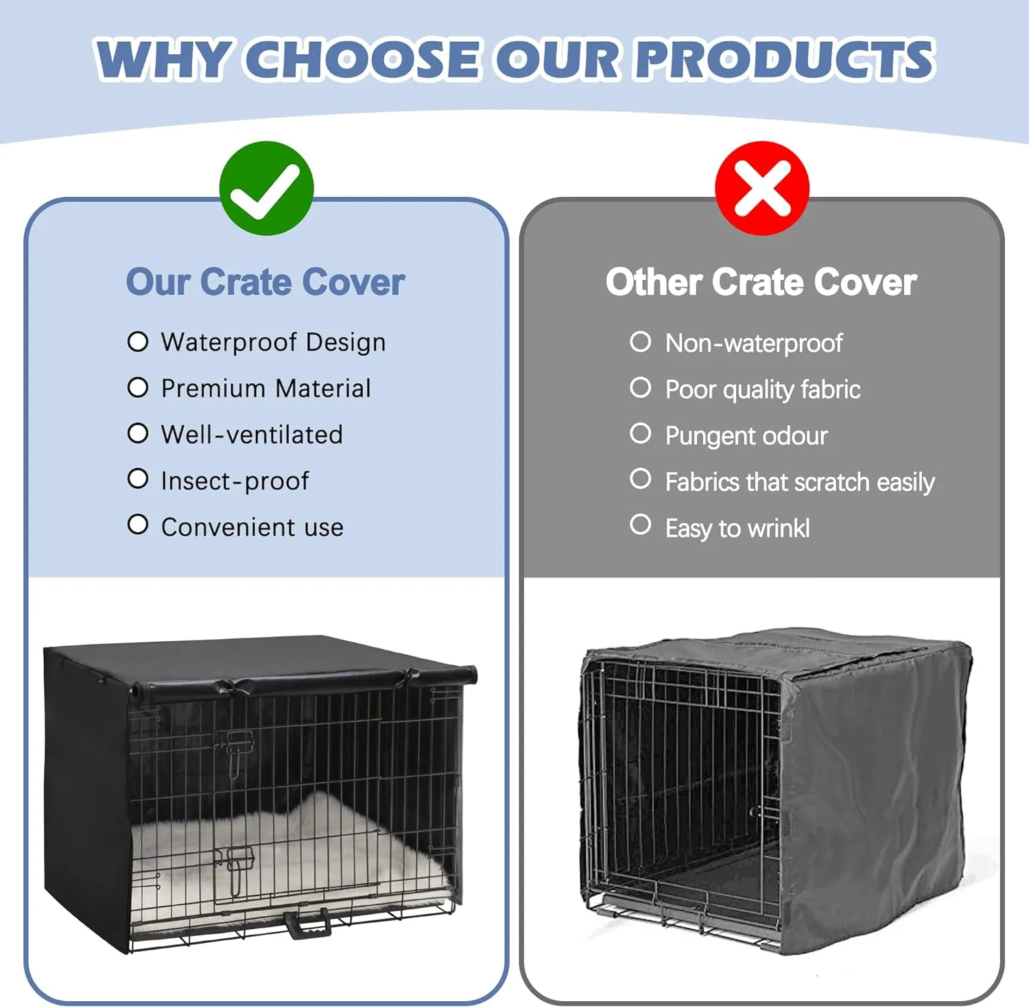 Akinerri Dog Crate Cover - Double Door Waterproof Kennel Cover, Durable 600D Polyester, Black, Fits 42 Inch Dog Crate