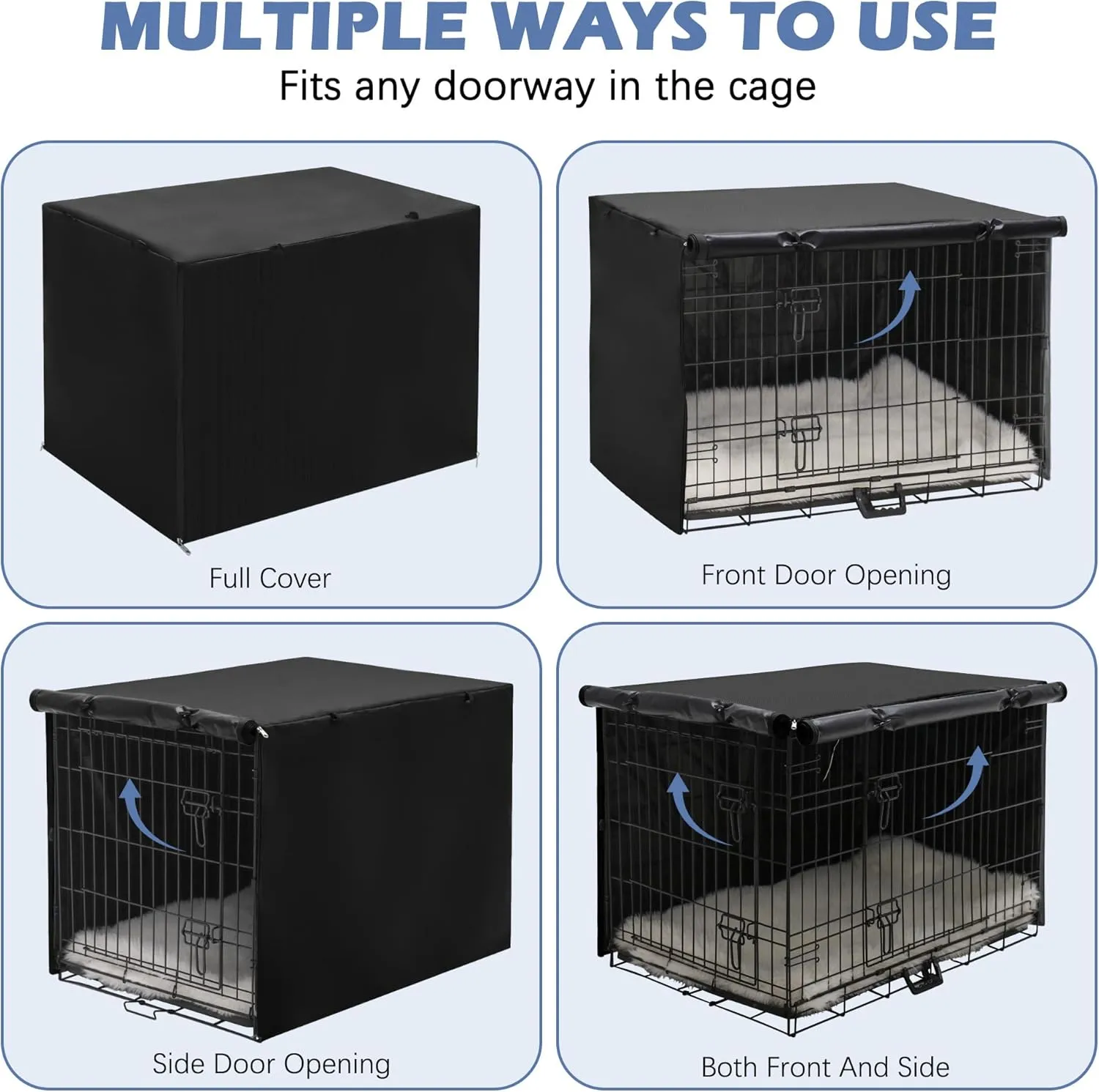 Akinerri Dog Crate Cover - Double Door Waterproof Kennel Cover, Durable 600D Polyester, Black, Fits 42 Inch Dog Crate