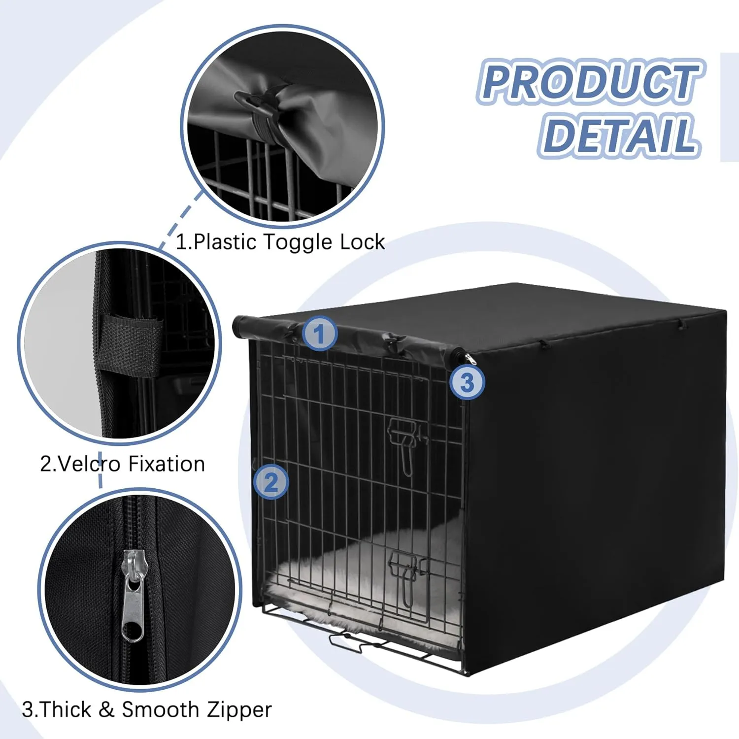 Akinerri Dog Crate Cover - Double Door Waterproof Kennel Cover, Durable 600D Polyester, Black, Fits 42 Inch Dog Crate