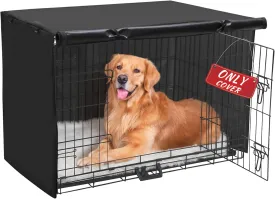 Akinerri Dog Crate Cover - Double Door Waterproof Kennel Cover, Durable 600D Polyester, Black, Fits 42 Inch Dog Crate