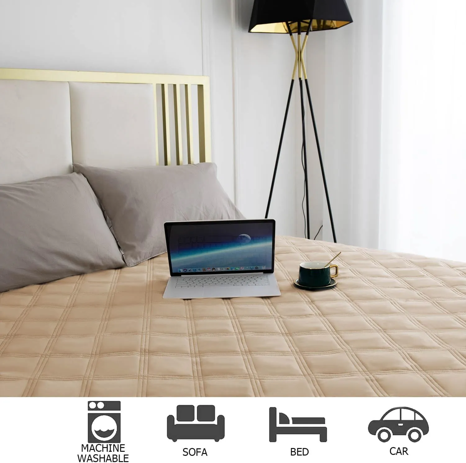Ameritex Waterproof Dog Bed Cover Pet Blanket with Anti-Slip Back for Furniture Bed Couch Sofa (40x50 Inch (Pack of 1), Beige)