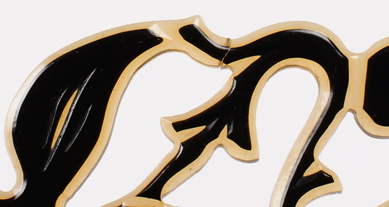 Art Deco Celluloid Hair Comb Black over Light Yellow Two Tone