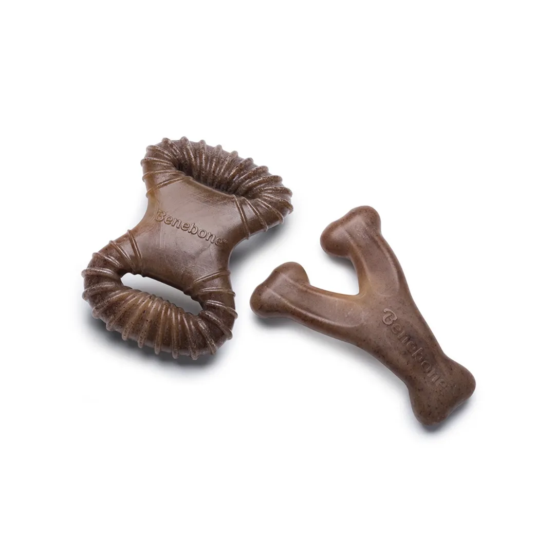 Benebone Adult Tiny 2pack Bacon Wishbone Dental Dog Chew Toy