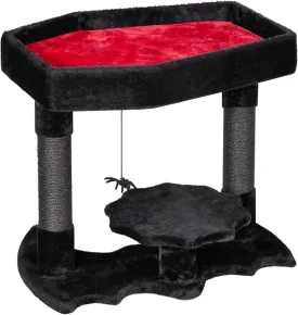 BEWISHOME Gothic Cat Tree with Coffin Bed Gothic Cat Tower for Indoor Pet Goth with Sisal Scratching Posts, Spider Toy for Halloween, Black with Red, Large Size MMJ91L