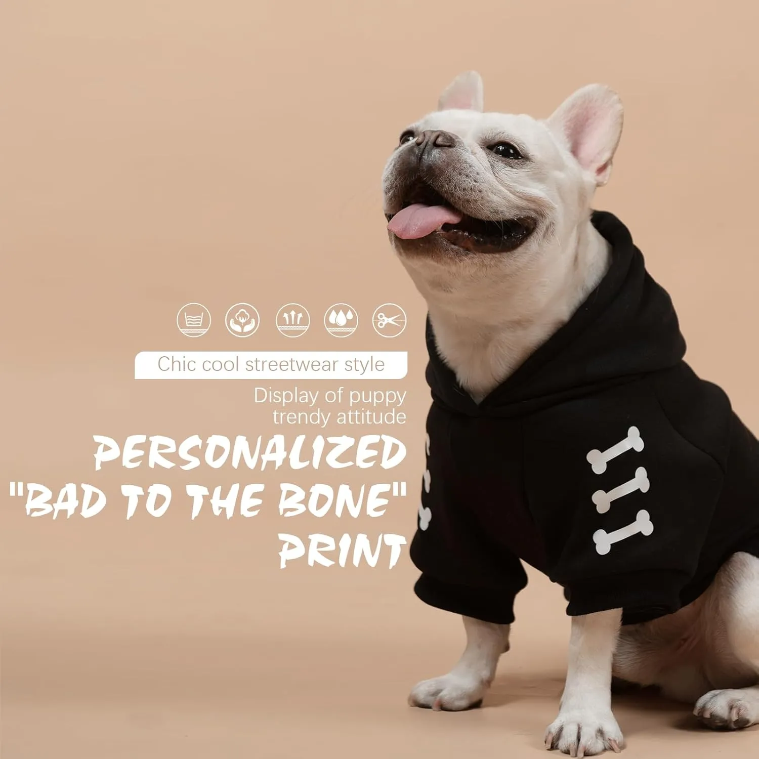 BINGPET Bad to The Bone Dog Sweater with Leash Hole - Warm Fleece Dog Hoodie & Winter Coat for Small to Large Dogs