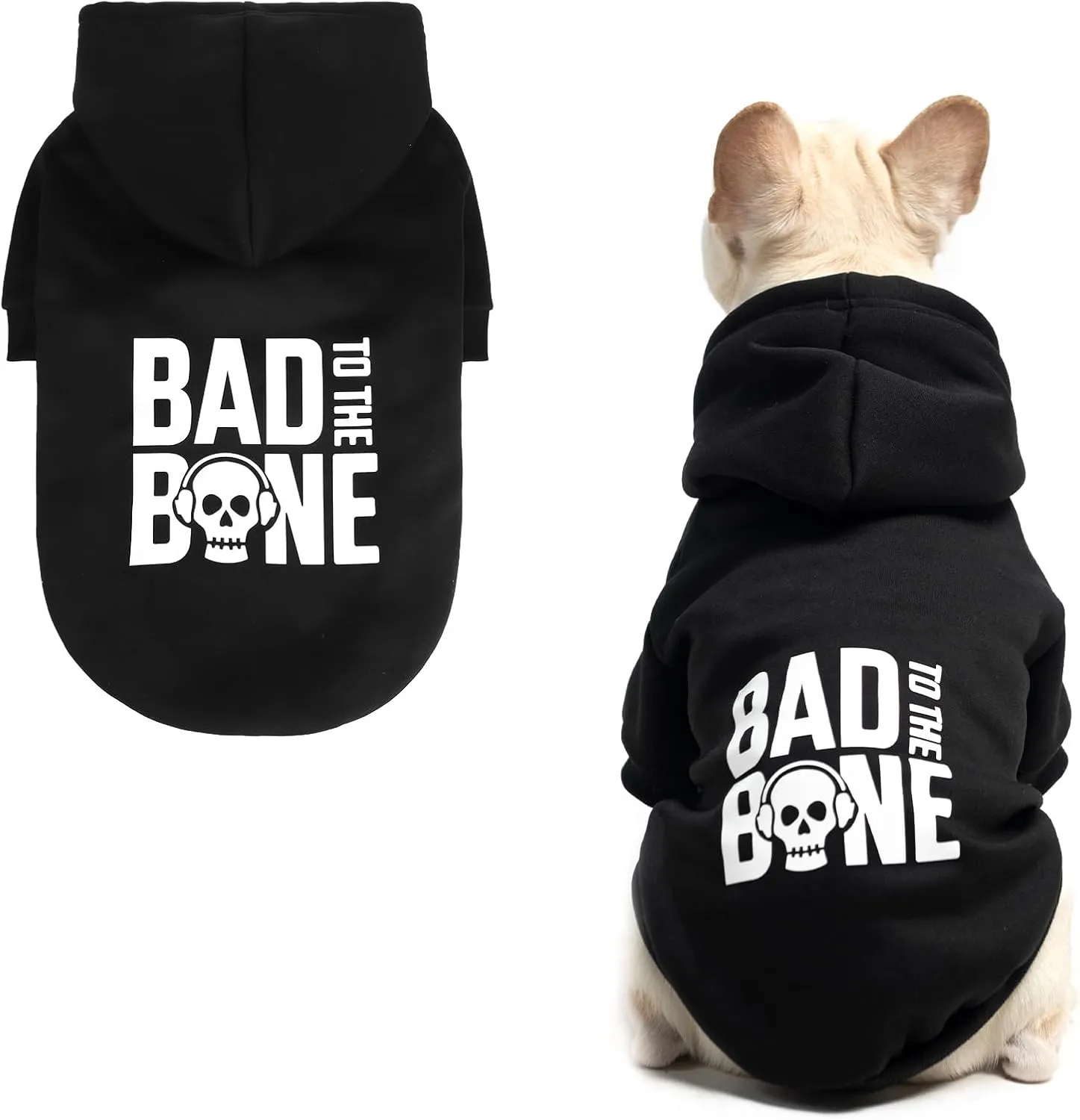 BINGPET Bad to The Bone Dog Sweater with Leash Hole - Warm Fleece Dog Hoodie & Winter Coat for Small to Large Dogs