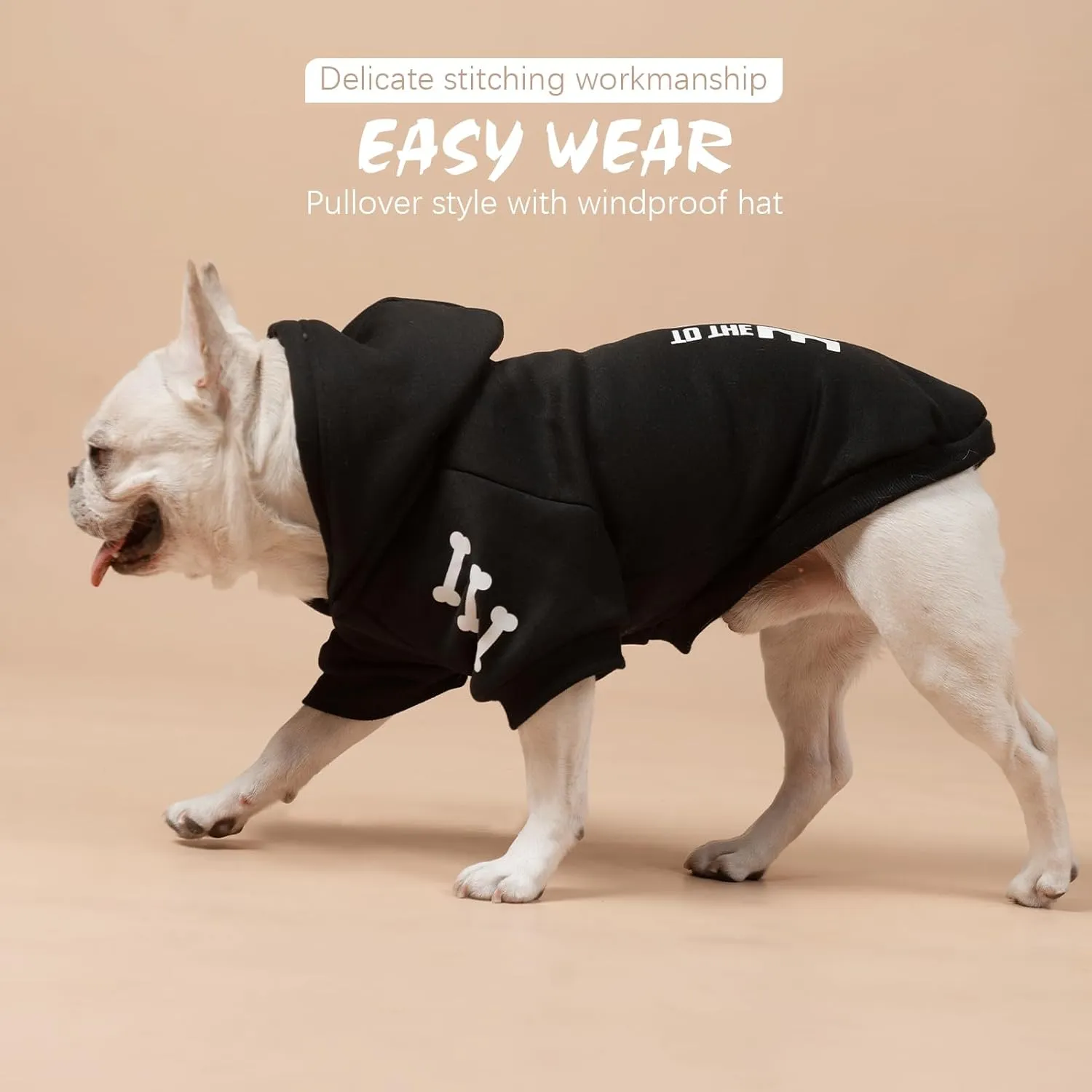 BINGPET Bad to The Bone Dog Sweater with Leash Hole - Warm Fleece Dog Hoodie & Winter Coat for Small to Large Dogs