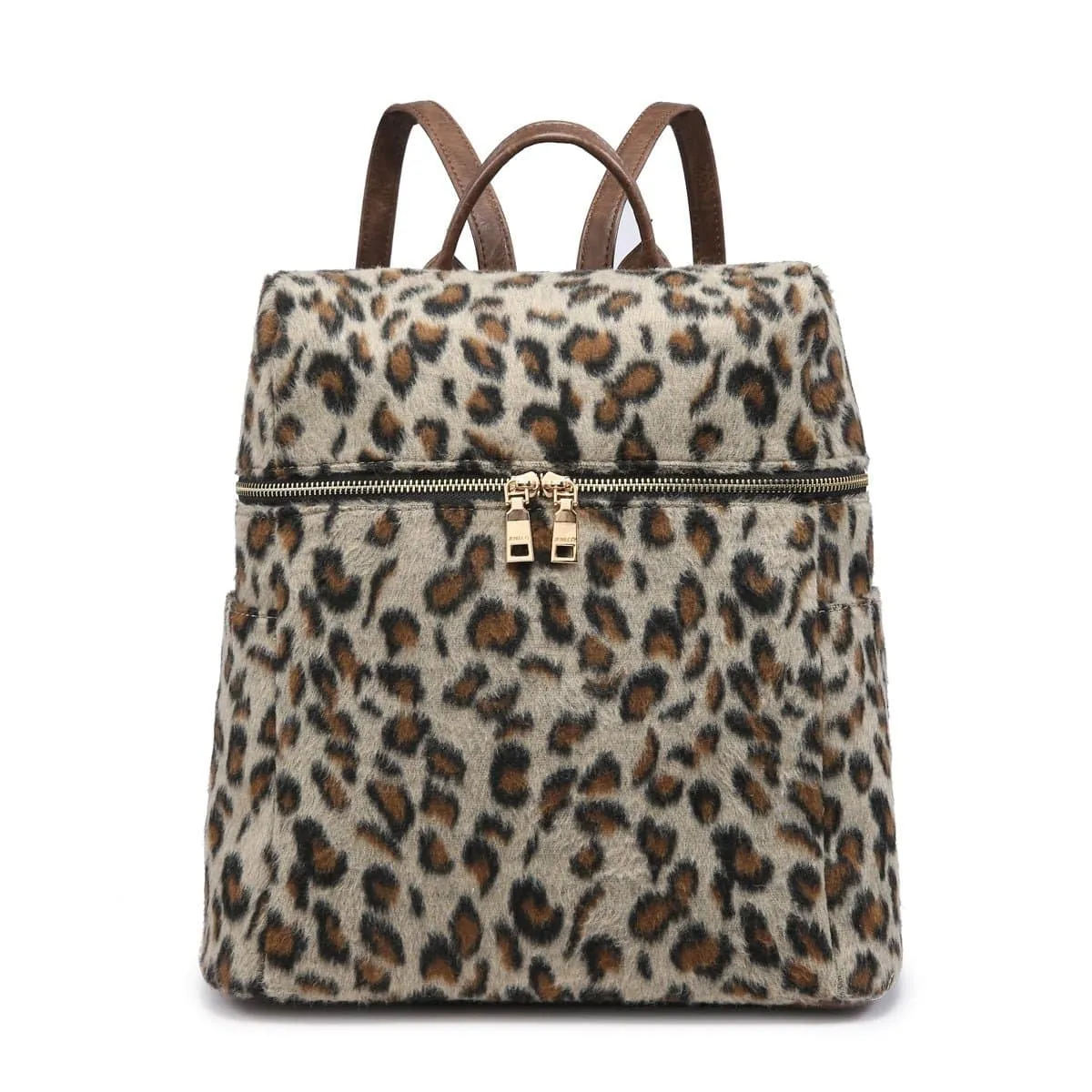 BP1795CHE Soft Cheetah Fur Textured Zipper Top Backpack