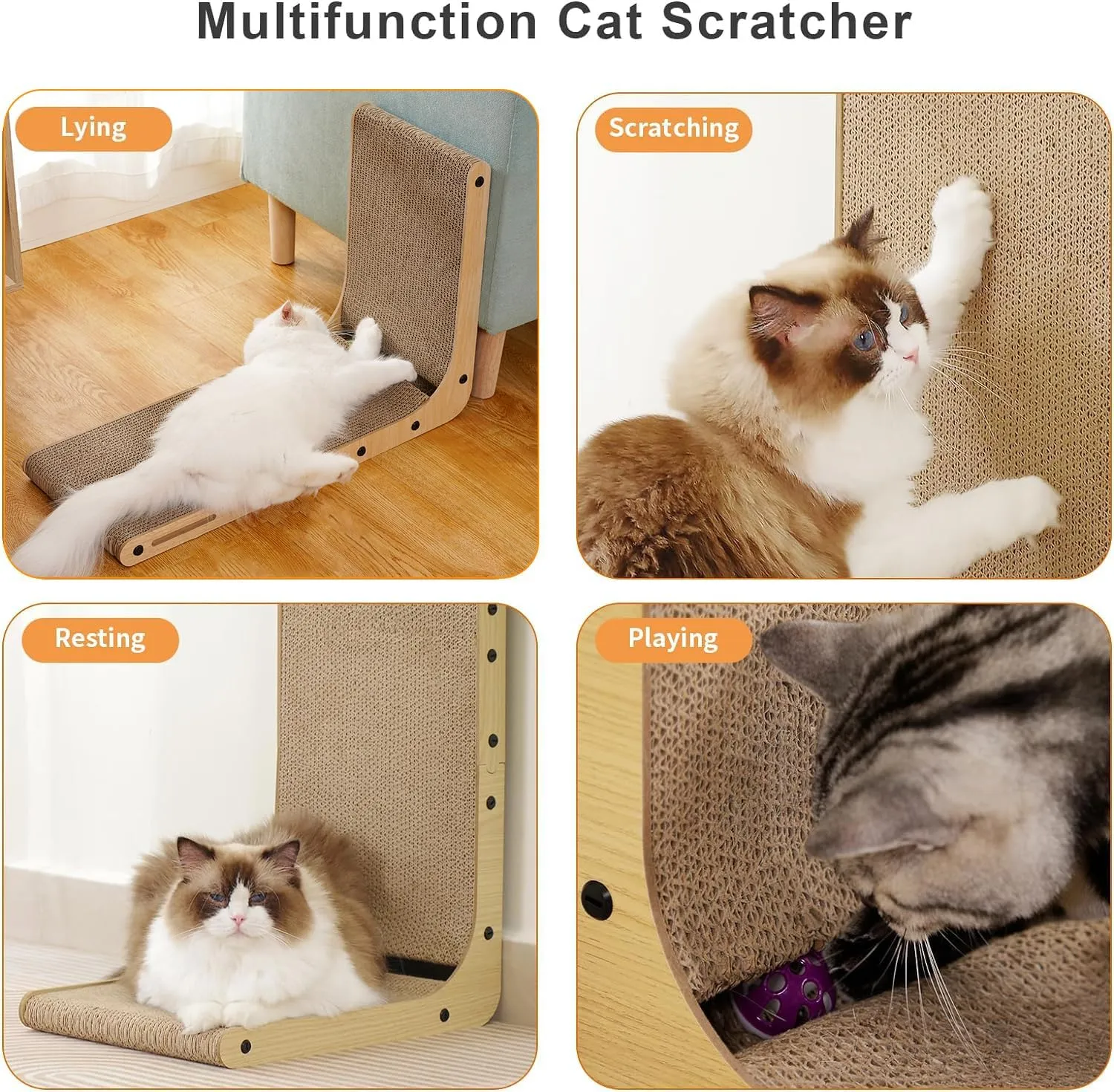Cat Scratcher, L Shaped Cat Scratcher, 23.6 Inch Cat Scratching Board, Cat Scratchers for Indoor Cats with Ball Toy (Brown-L-Shape, 1pcs)
