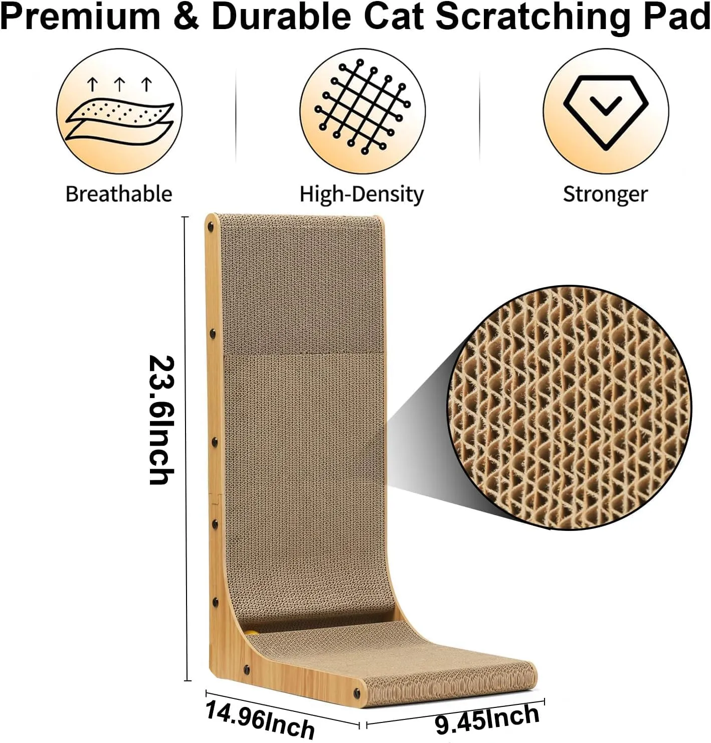 Cat Scratcher, L Shaped Cat Scratcher, 23.6 Inch Cat Scratching Board, Cat Scratchers for Indoor Cats with Ball Toy (Brown-L-Shape, 1pcs)