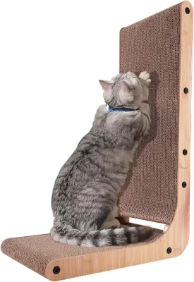 Cat Scratcher, L Shaped Cat Scratcher, 23.6 Inch Cat Scratching Board, Cat Scratchers for Indoor Cats with Ball Toy (Brown-L-Shape, 1pcs)