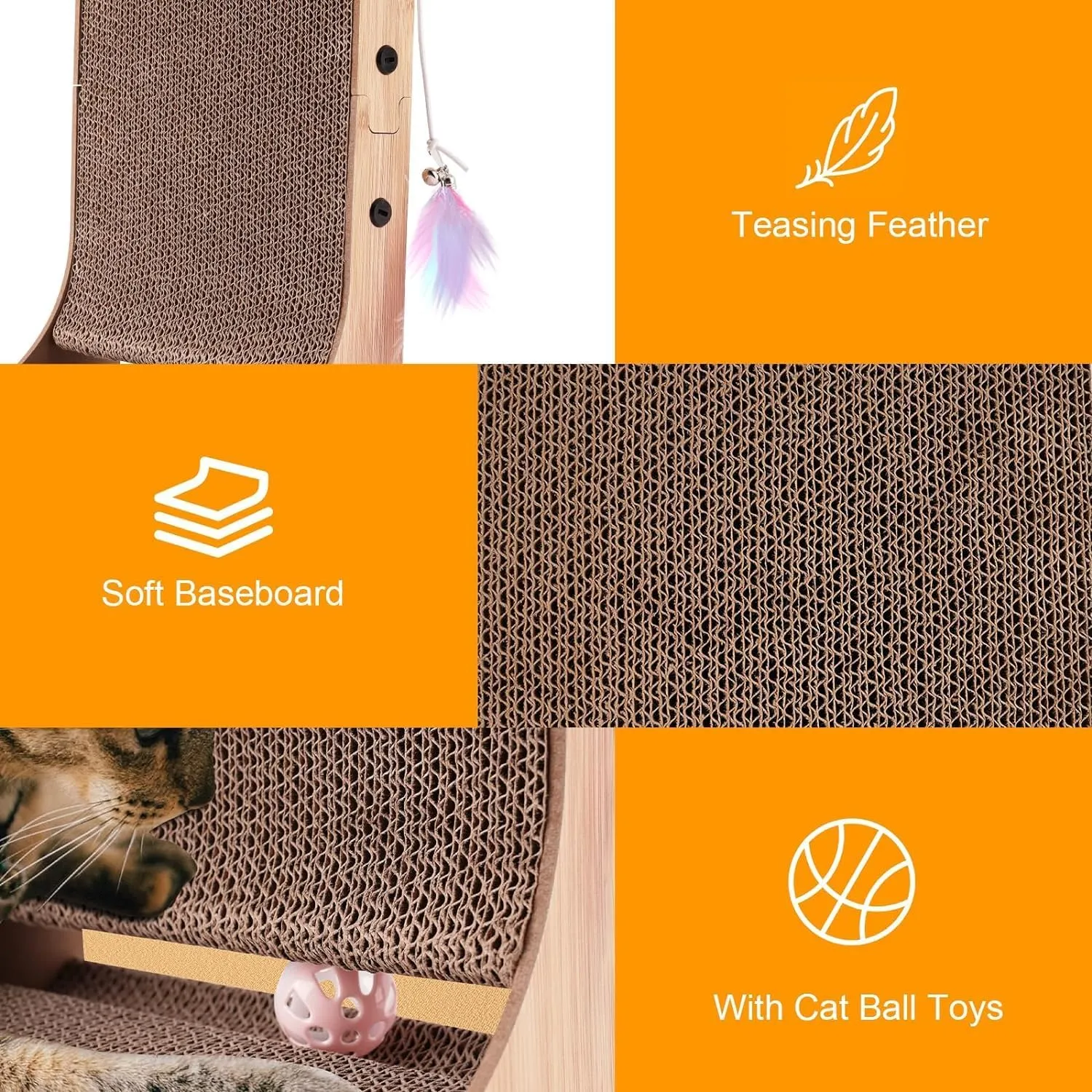 Cat Scratcher, L Shaped Cat Scratcher, 23.6 Inch Cat Scratching Board, Cat Scratchers for Indoor Cats with Ball Toy (Brown-L-Shape, 1pcs)
