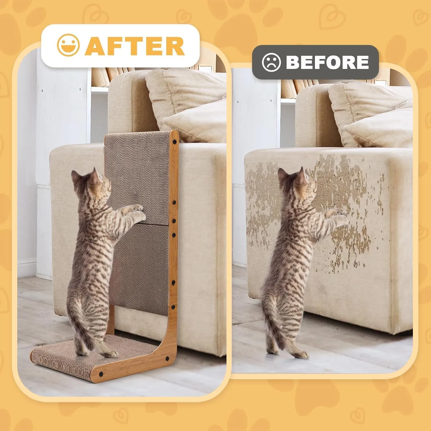 Cat Scratcher, L Shaped Cat Scratcher, 23.6 Inch Cat Scratching Board, Cat Scratchers for Indoor Cats with Ball Toy (Brown-L-Shape, 1pcs)
