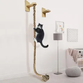 Cat Scratching Posts Wall-Mounted Cat Tree with Climbing Rope, Large Ladder, and Resting Platform - Promotes Healthy Habits and Provides Endless Fun (Brown)