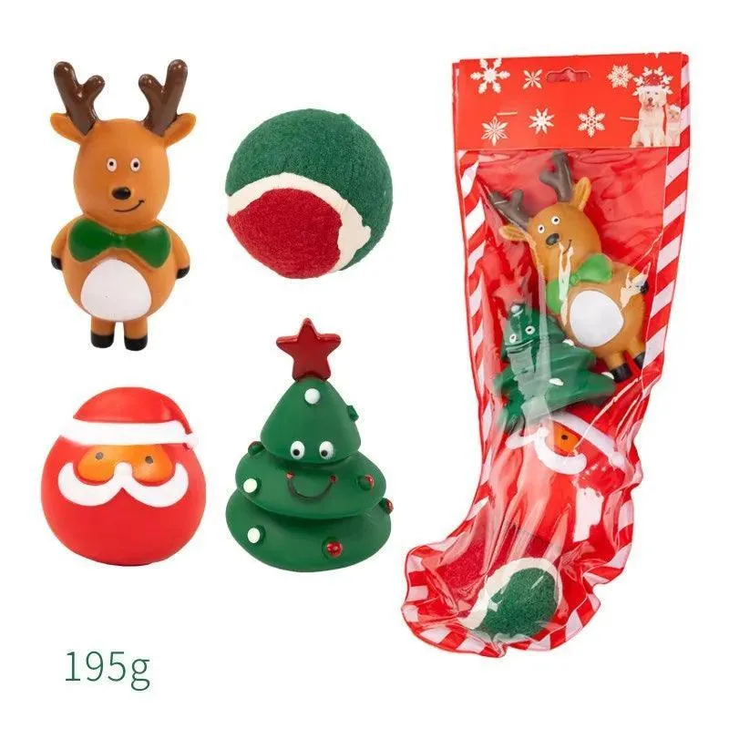Christmas Dog Toy Set with Plush Sound Knot
