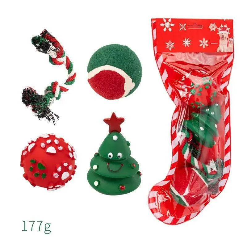 Christmas Dog Toy Set with Plush Sound Knot