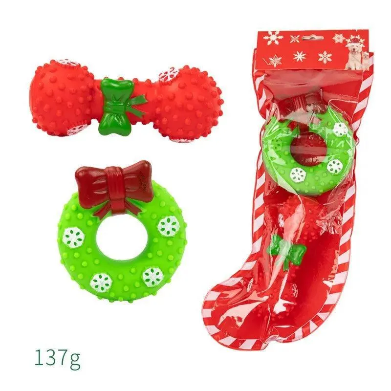 Christmas Dog Toy Set with Plush Sound Knot