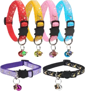 CONLI 6 Pack Collars with Bells for Stars and Moon, Kitten Collar with Adjustable Fit, Pet Collar Supplies and Accessories for Girl Cats Male Cat Kittens and Puppies