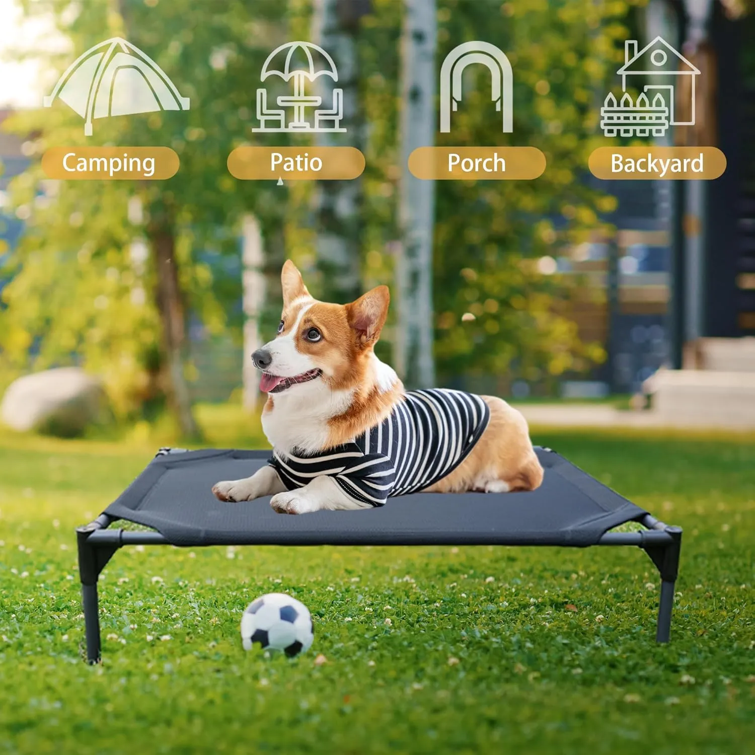 Cooling Elevated Dog Beds for Medium Dogs, Portable Raised Medium Dog Bed for Indoor & Outdoor Use, No-Slip Feet Pet Cots, Pet Hammock with Breathable Mesh, Black