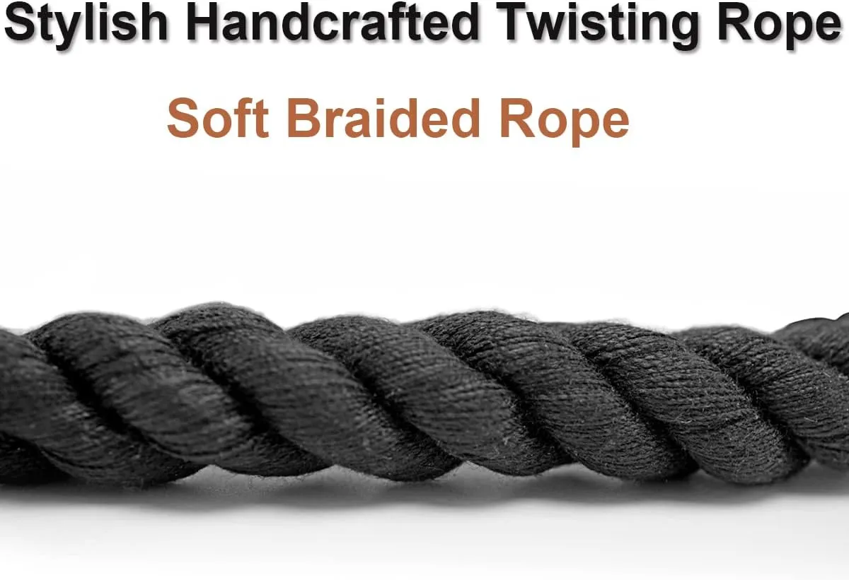 Cotton Dog Leash, Black Dog Leash 6FT Soft Rope Braided with Leather Tailor Connection Lightweight Pet Lead for Small Medium Large Dogs Walking