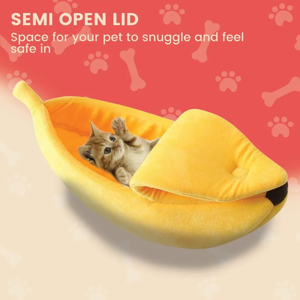 Cozy Banana Cat Bed, Semi-Open Cave, Medium - Floofi