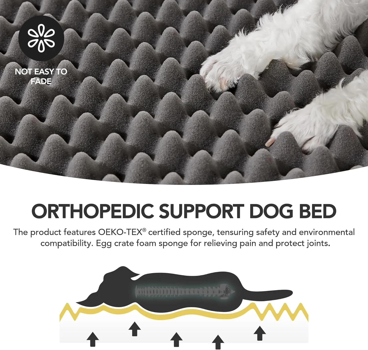 Deconovo Orthopedic Dog Bed with Anti-Slip Mat Design Removable Washable Cover Foam Pet Bed Mat, Pet Sleeping Mattress for Large, Medium, Small Dogs, 44x32x3 Inch, Light Grey