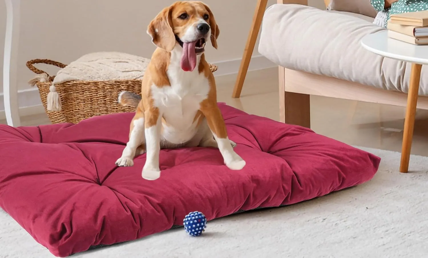 Dog Bed for Large Dogs  36x27x3.5 Plush Crate Bed, Washable Fluffy Dog Mat with Anti-Slip Bottom, Cozy Maroon Sleeping Pad for Medium & Large Dogs