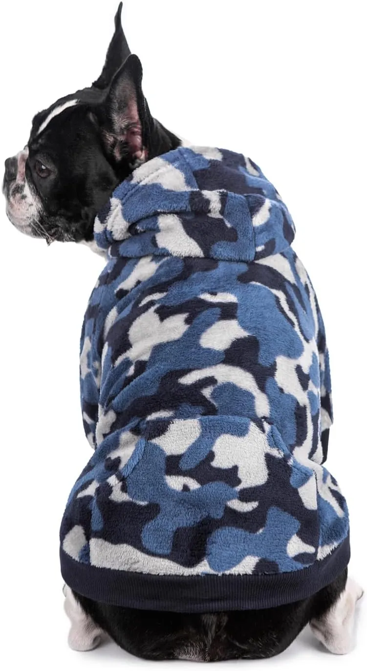 Dog Camo Hoodie, Dog Winter Clothes, Pet Hooded Sweatershirt Pullover, Dog Coat Apparel for Small Medium Dogs Cats (Blue Fleece,XS)