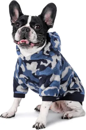 Dog Camo Hoodie, Dog Winter Clothes, Pet Hooded Sweatershirt Pullover, Dog Coat Apparel for Small Medium Dogs Cats (Blue Fleece,XS)