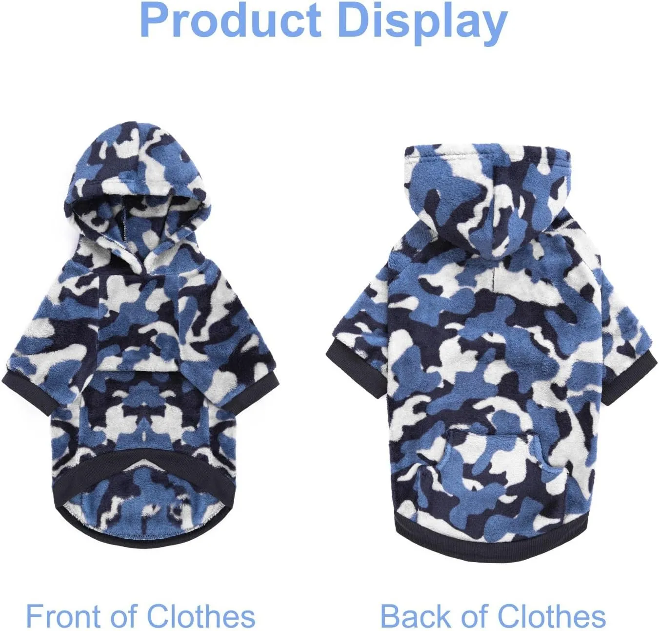 Dog Camo Hoodie, Dog Winter Clothes, Pet Hooded Sweatershirt Pullover, Dog Coat Apparel for Small Medium Dogs Cats (Blue Fleece,XS)