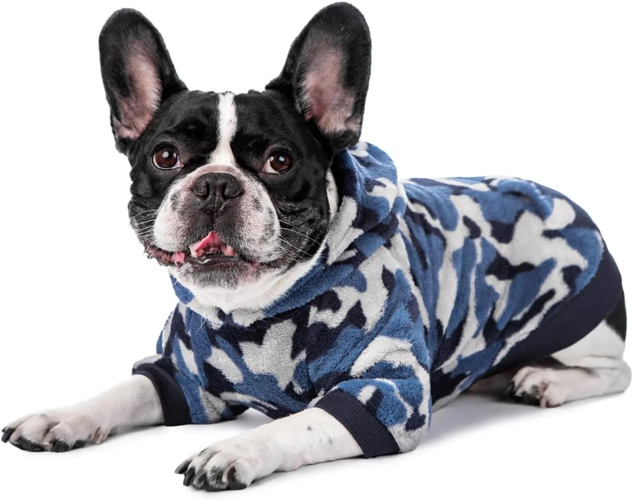 Dog Camo Hoodie, Dog Winter Clothes, Pet Hooded Sweatershirt Pullover, Dog Coat Apparel for Small Medium Dogs Cats (Blue Fleece,XS)