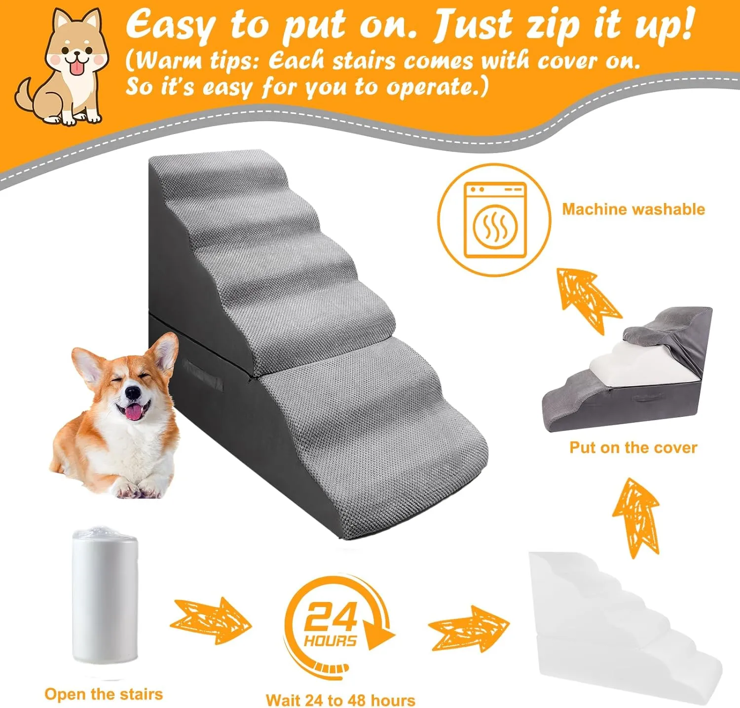 Dog Stairs Steps for 30 Inches Tall High Bed, Pet Dog Ramp Ladder for Small Medium Dogs, Doggie, Old Cats, Kitty, Small Animals(Grey, Up to 29 30 31 32 33 Inch Tall Bed)