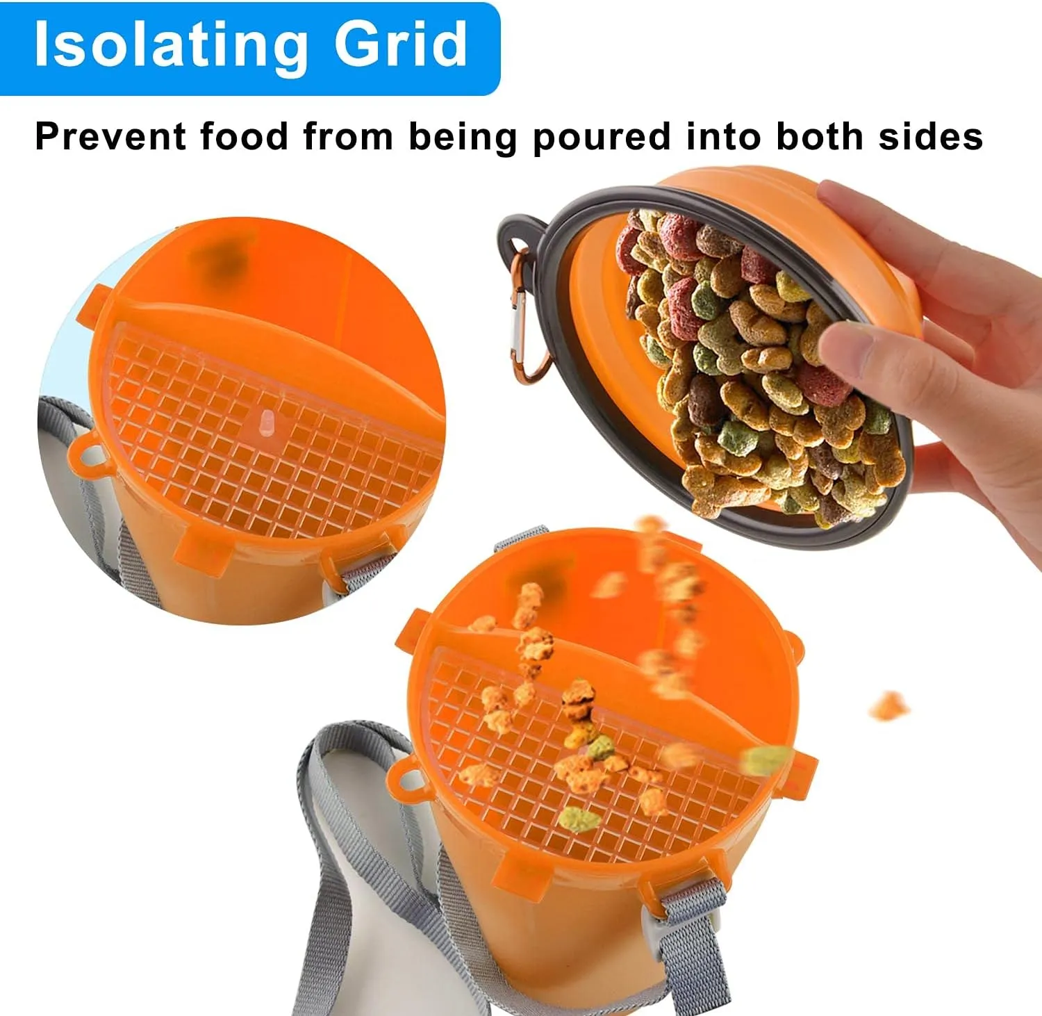 Dog Travel Water Bottle Collapsible Bowls, 2 in 1 Pet Food Container with Collapse Bowls, Outdoor Portable Water Bowls for Walking, Traveling, Camping and Hiking (Orange)